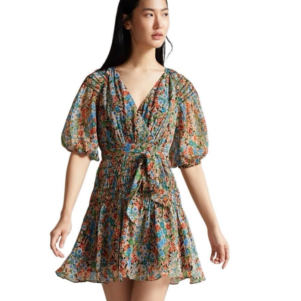 Ted Baker Tiania Smock Panel Wrap Mini Dress Size 2 - Picture 2 of 8